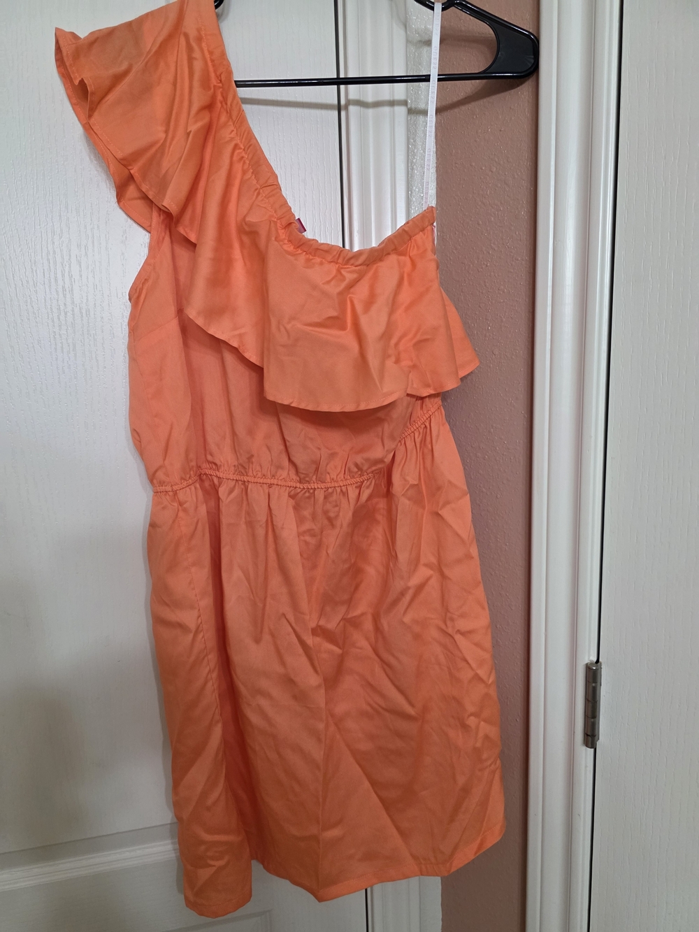 Guess One-Shoulder Ruffle Dress in Coral Orange